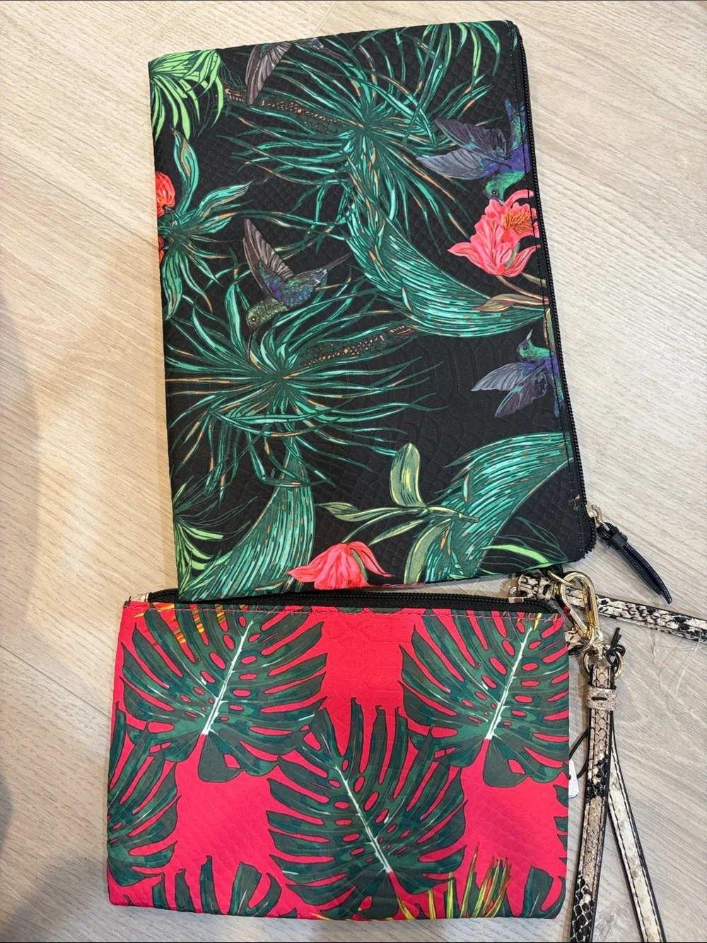 Victoria's Secret Tropical Floral Wristlet Pouches in Black, Pink, Green, Yellow